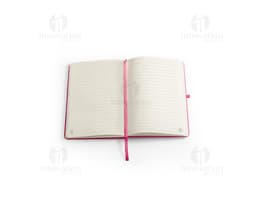 A5 hard cover blue notebook with elastic closure and bookmark.