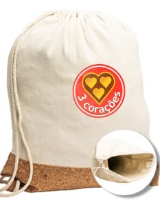 Mochila Saco de Lona e Cortiça em fundo branco.