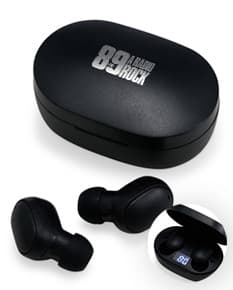 Fone de Ouvido Bluetooth preto com design moderno e tecnológico.