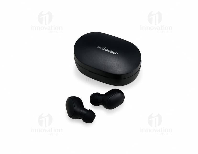 Fone de Ouvido Bluetooth preto com design moderno e tecnológico.