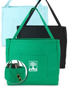 Bolsa de Lona quadriculada nas cores verde e branca, com alça de ombro e fecho de zíper na parte superior.