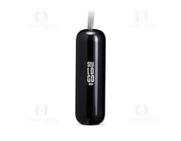 Bluetooth speaker in black, with a modern design and compact appearance.