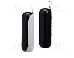 Bluetooth speaker in black, with a modern design and compact appearance.
