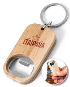 Abridor de garrafas em aço inox e bambu.