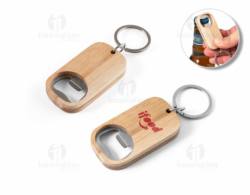 Abridor de garrafas em aço inox e bambu.