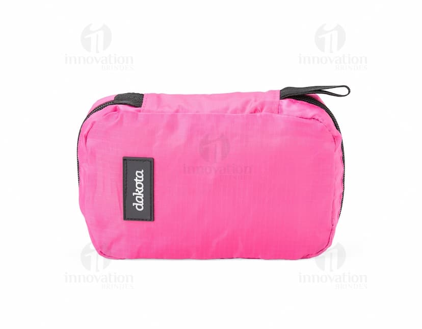 Nécessaire Nylon azul com zíper e alça lateral, ideal para organizar e armazenar itens de higiene pessoal.