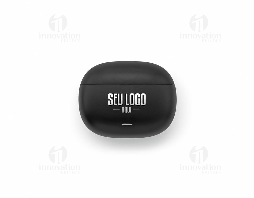 Fone de ouvido wireless na cor preta com design moderno e elegante.