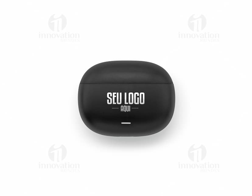 Fone de ouvido wireless na cor preta com design moderno e elegante.