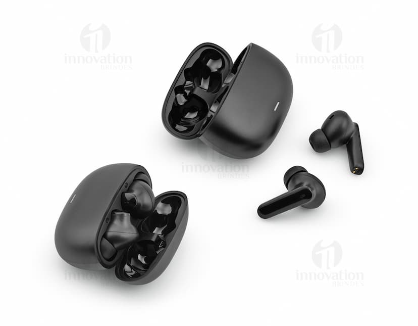 Fone de ouvido wireless na cor preta com design moderno e elegante.