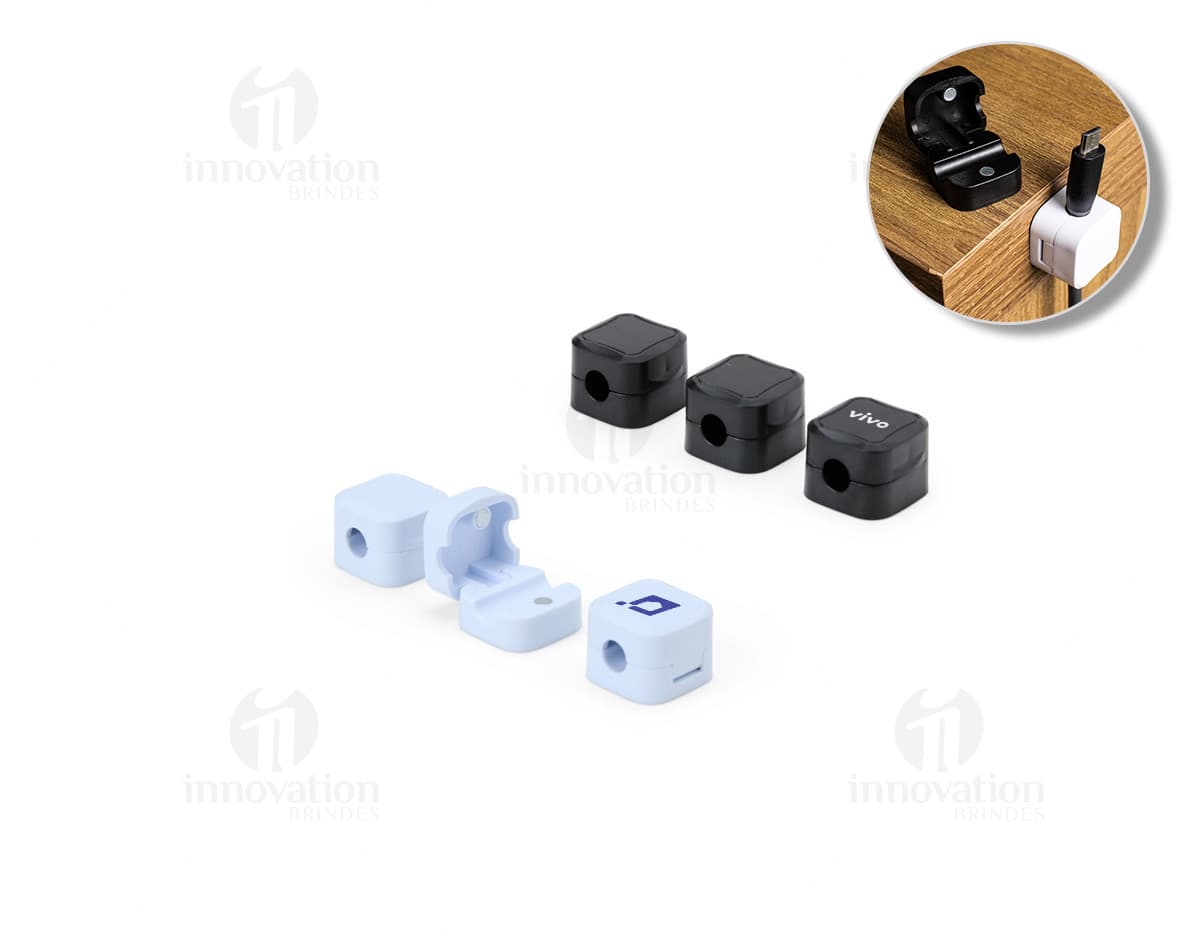 Kit organizador de cabos com várias cores e tamanhos diferentes.