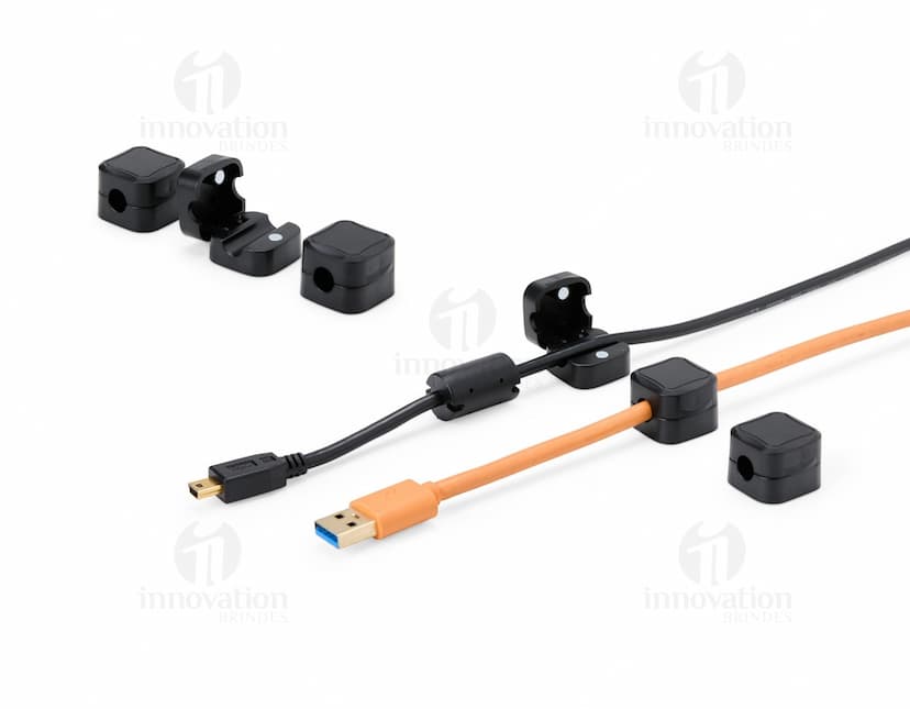 Kit organizador de cabos com várias cores e tamanhos diferentes.