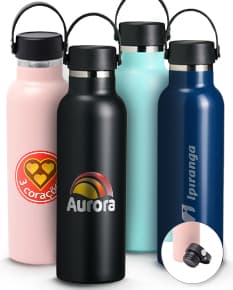 Garrafa térmica de aço inoxidável com capacidade de 550ml e infusor para chá.