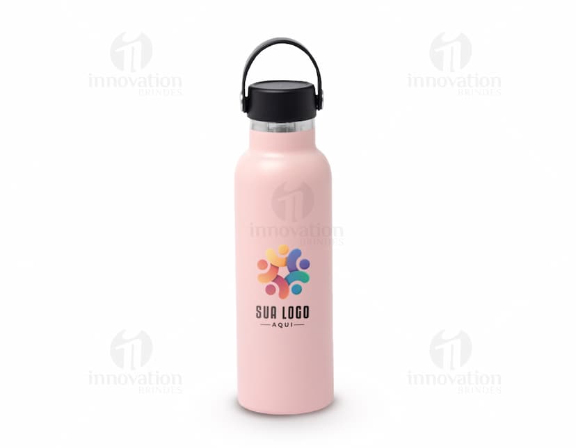 Garrafa térmica de aço inoxidável com capacidade de 550ml e infusor para chá.