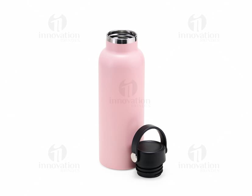 Garrafa térmica de aço inoxidável com capacidade de 550ml e infusor para chá.