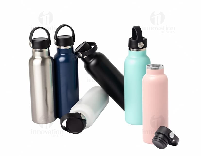 Garrafa térmica de aço inoxidável com capacidade de 550ml e infusor para chá.