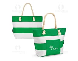 Bolsa térmica verde con asas negras, ideal para el transporte de alimentos y bebidas a temperaturas adecuadas.