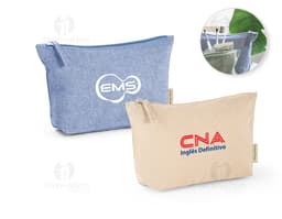 Borsa in cotone di colore beige, con manici corti e dettagli marroni. Presenta una tasca frontale con zip e una delicata