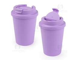 400ml plastic cup, colored in yellow and black, with a lid and handle for easy handling. The item is disposable and is used