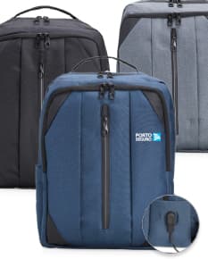 Mochila de Nylon 27 Litros preta, moderna, com alça de couro, zíper metálico, design elegante e espaçosa para viagens e negócios.