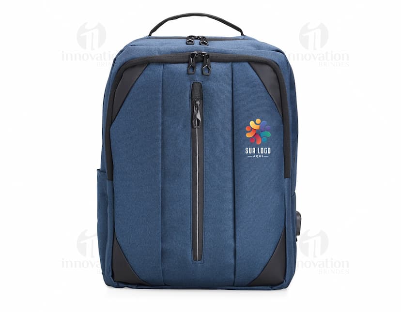 Mochila de Nylon 27 Litros preta, moderna, com alça de couro, zíper metálico, design elegante e espaçosa para viagens e negócios.