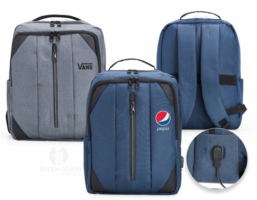 Mochila de Nylon 27 Litros preta, moderna, com alça de couro, zíper metálico, design elegante e espaçosa para viagens e negócios.