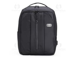 Mochila de Nylon 27 Litros preta, moderna, com alça de couro, zíper metálico, design elegante e espaçosa para viagens e