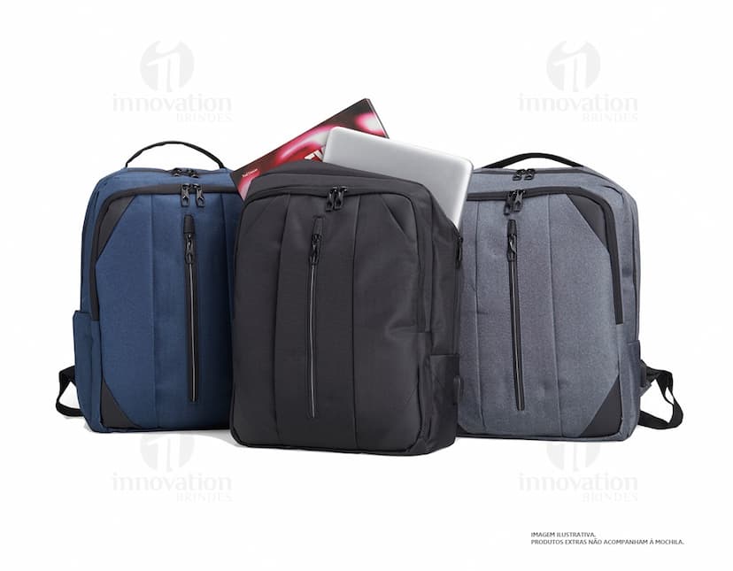 Mochila de Nylon 27 Litros preta, moderna, com alça de couro, zíper metálico, design elegante e espaçosa para viagens e negócios.