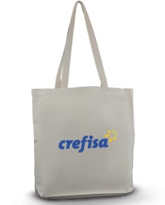Bolsa de Algodão 180g/m² marrom, elegante e moderna, com alça de couro, fecho de zíper e detalhes em metal. Ideal para compras, presentes e atividades do dia a dia.