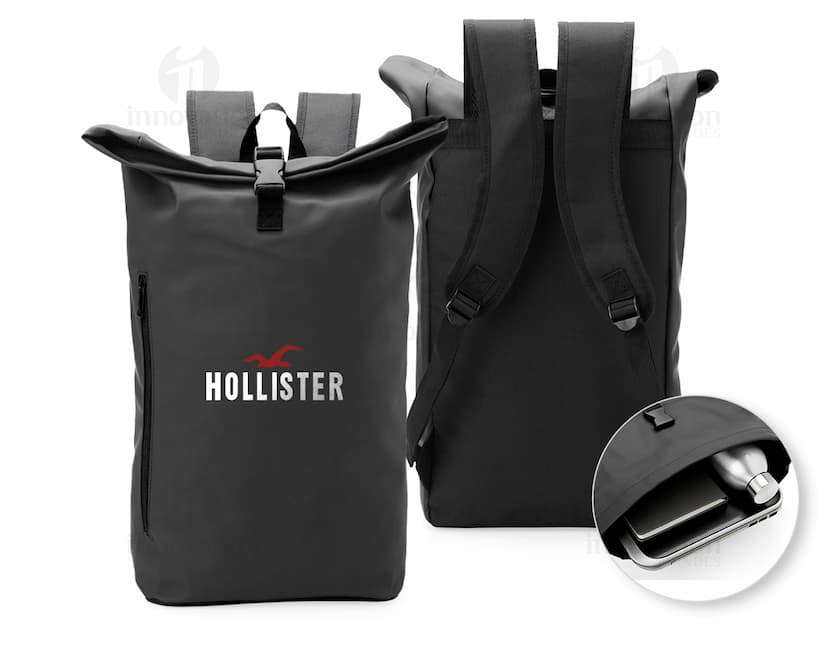 Mochila 26 Litros na cor preta com bolsos laterais, alças ajustáveis e zíper frontal.