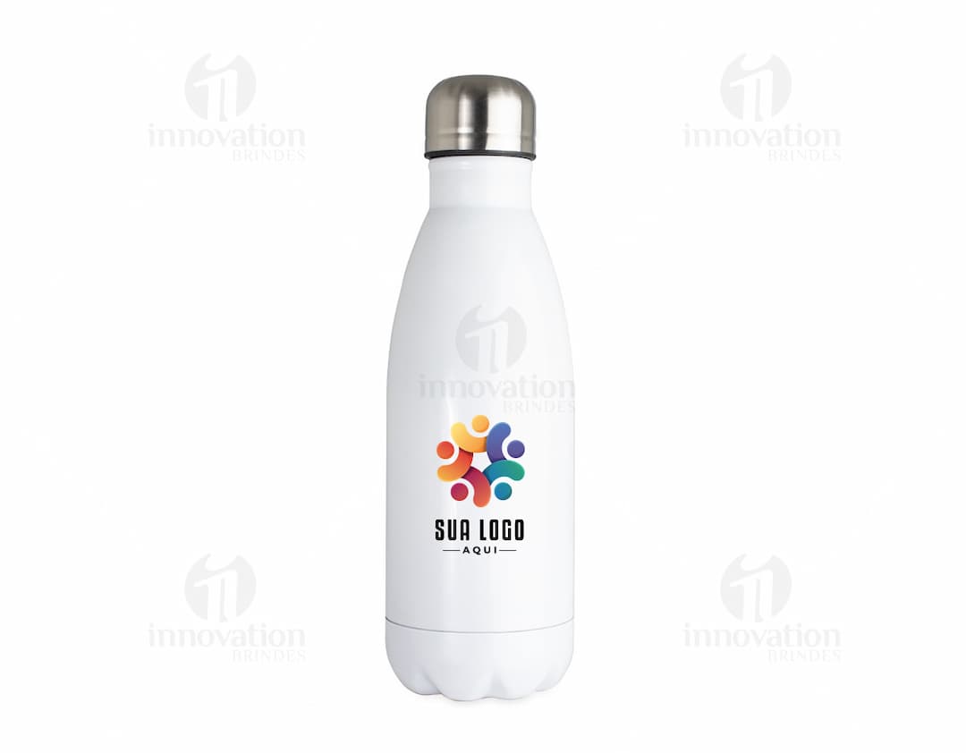 Garrafa Inox 650ml em fundo branco com tampa de rosca e design moderno.