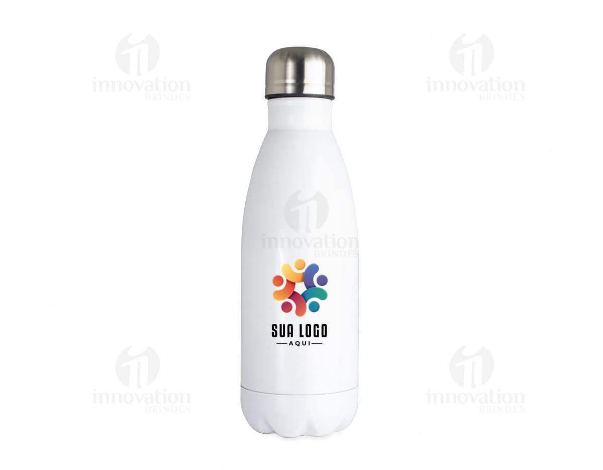 Garrafa Inox 650ml em fundo branco com tampa de rosca e design moderno.