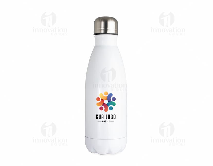 Garrafa Inox 650ml em fundo branco com tampa de rosca e design moderno.