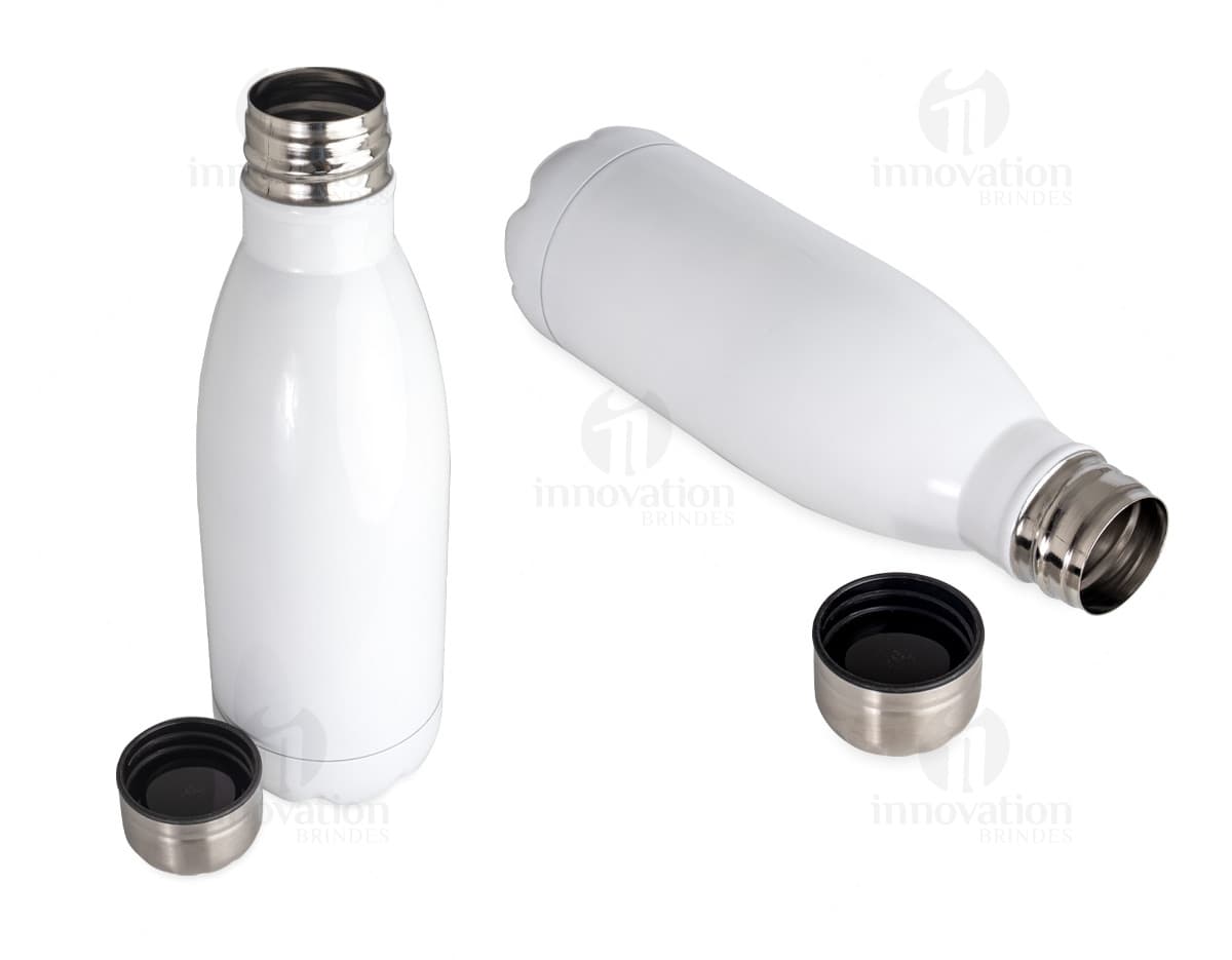 Garrafa Inox 650ml em fundo branco com tampa de rosca e design moderno.