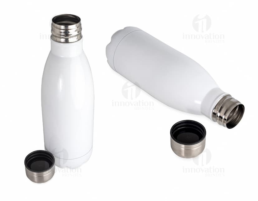 Garrafa Inox 650ml em fundo branco com tampa de rosca e design moderno.