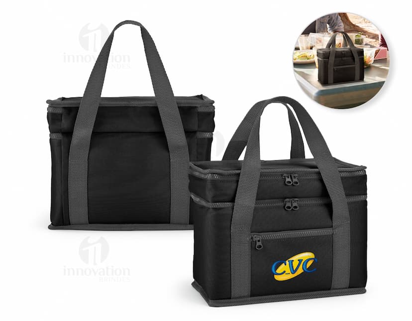 Bolsa Térmica com 2 compartimentos, ideal para transportar alimentos e manter a temperatura.