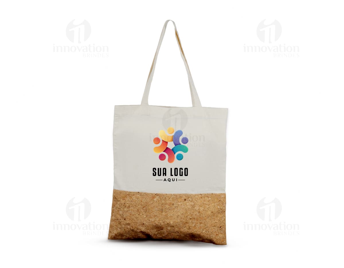 Bolsa de Algodão 140g/m² com alças ecológicas, feita de tecido resistente em cor neutra.