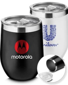 Copo térmico de 350ml na cor branca, com tampa de rosca e design moderno.
