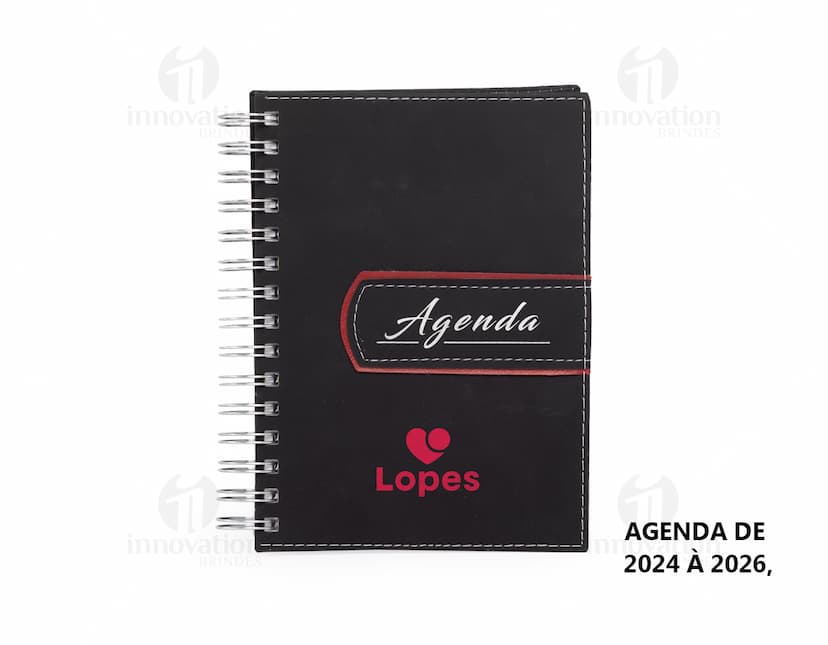 Agenda diária 2025 Wire-o em cor azul com páginas em branco e wire-o prateado.