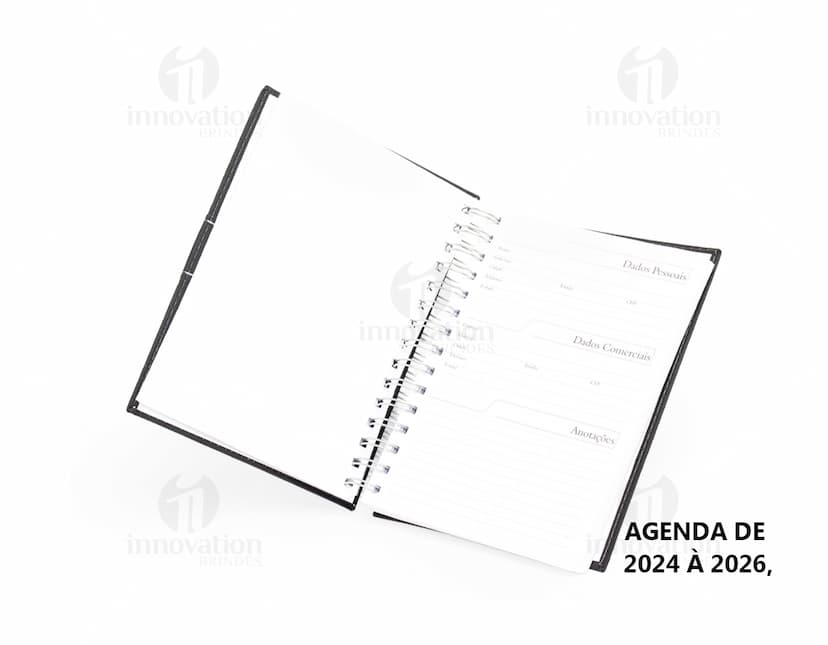 Agenda diária 2025 Wire-o em cor azul com páginas em branco e wire-o prateado.