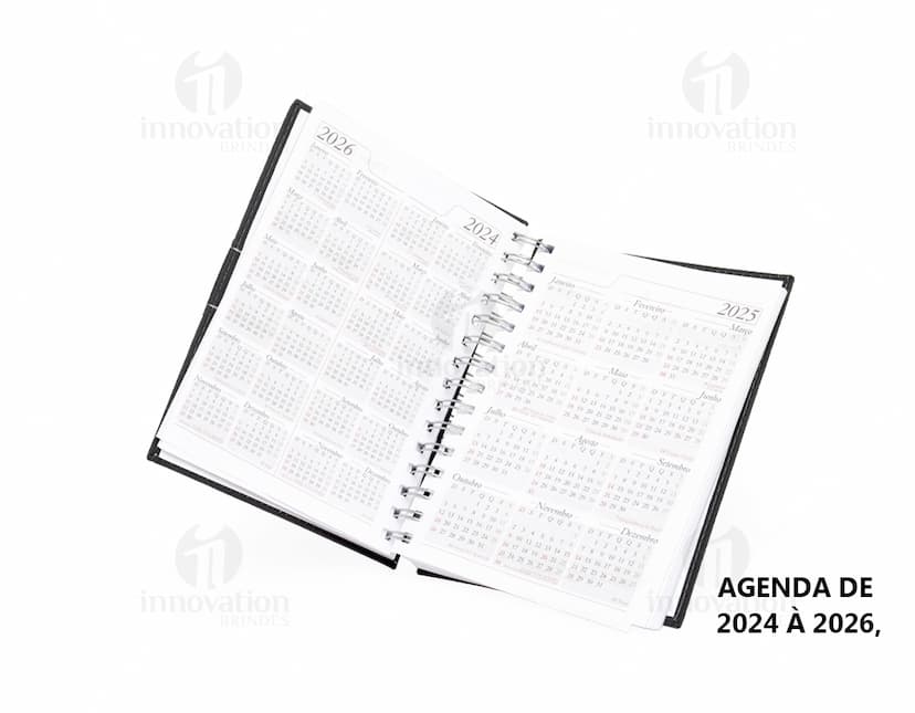 Agenda diária 2025 Wire-o em cor azul com páginas em branco e wire-o prateado.