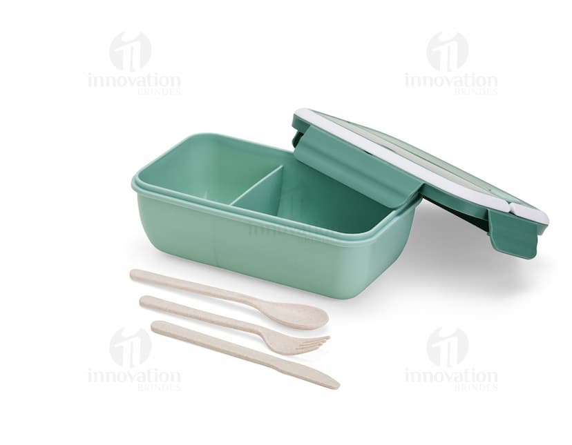 Marmita Hermética de 1 litro, feita de plástico transparente, com tampa hermética e vedação resistente.