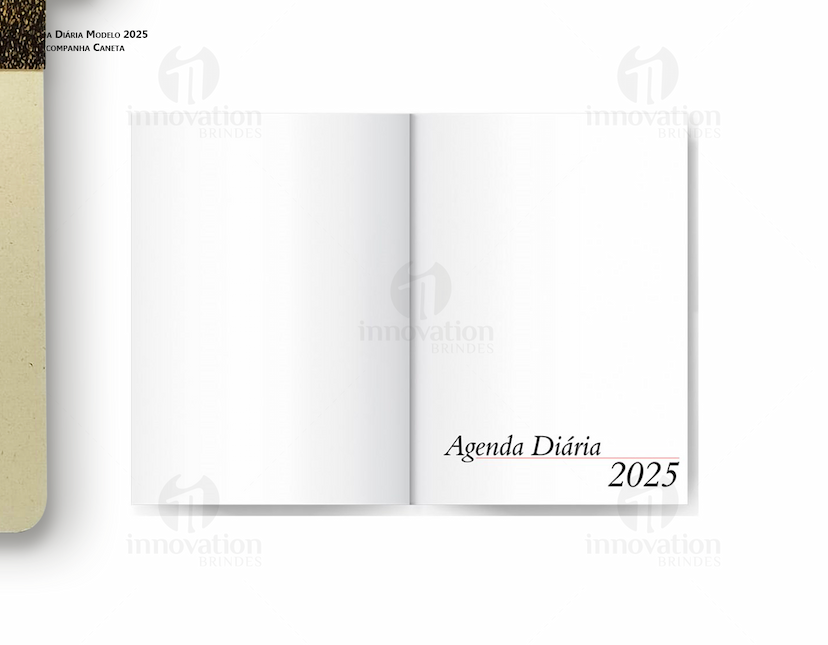 Agenda Executiva Diária em couro preto e com gravação do logo da empresa na capa.