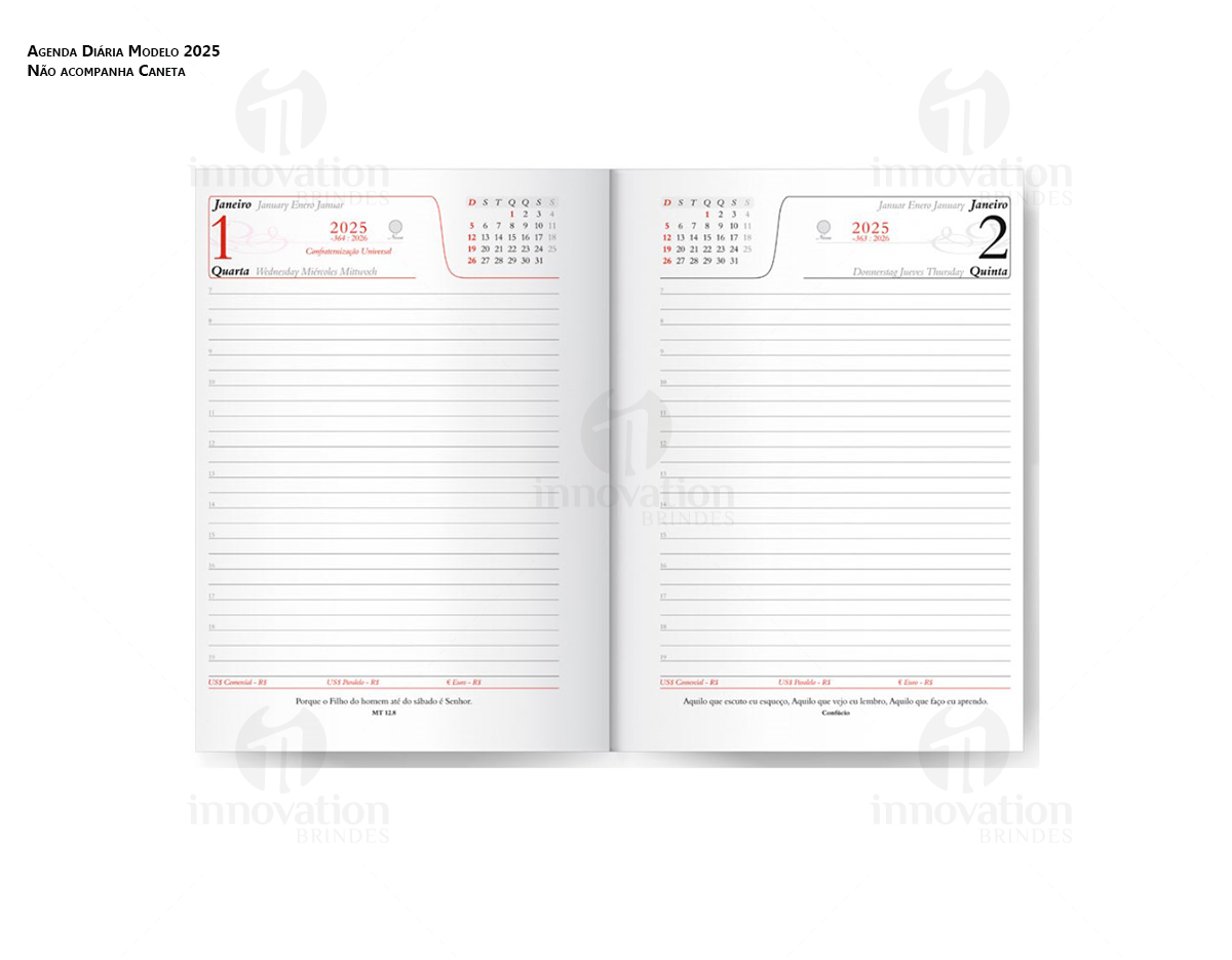 Agenda Executiva Diária em couro preto e com gravação do logo da empresa na capa.