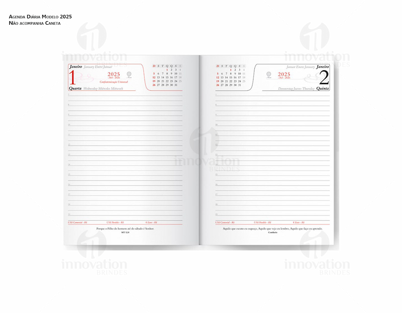 Agenda Executiva Diária em couro preto e com gravação do logo da empresa na capa.