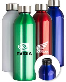 Garrafa de alumínio 800ml na cor prata, com tampa de rosca e design moderno.