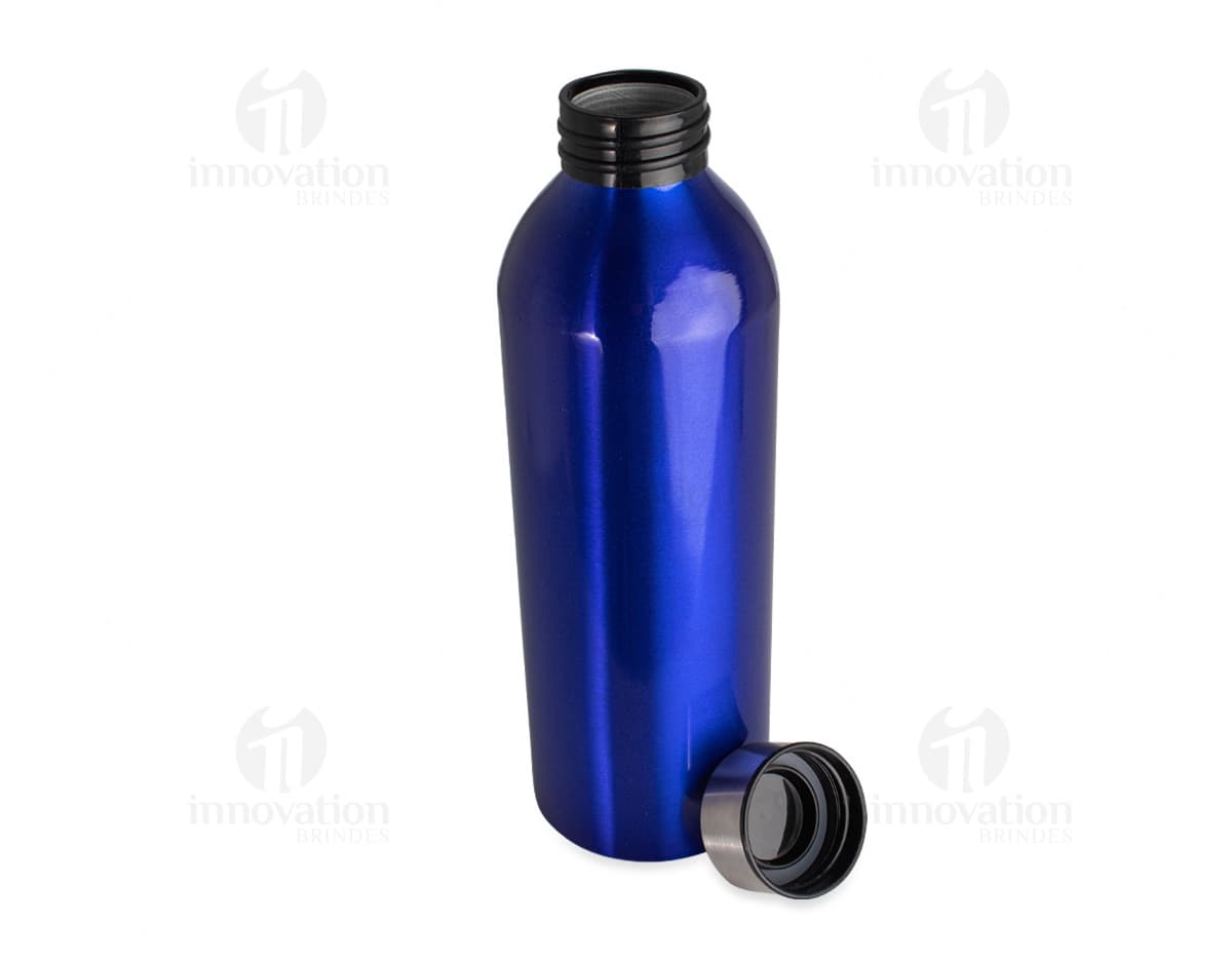 Garrafa de alumínio 800ml na cor prata, com tampa de rosca e design moderno.
