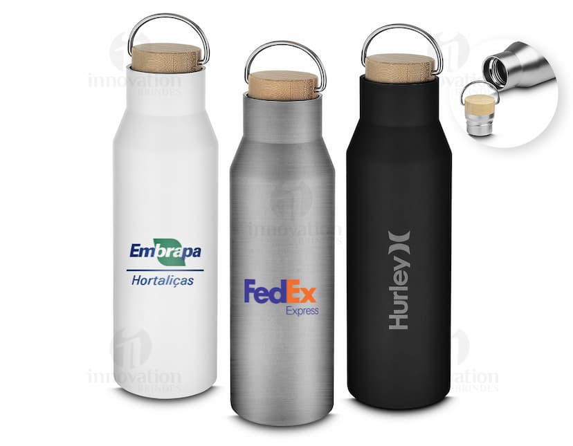 Garrafa Térmica Inox 600ml, produto em aço inoxidável com capacidade de 600ml.
