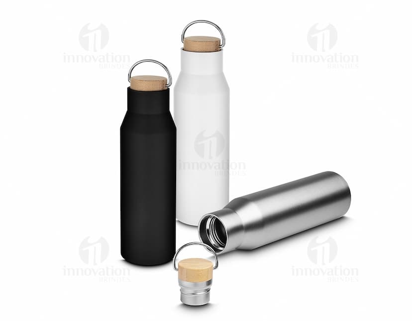 Garrafa Térmica Inox 600ml, produto em aço inoxidável com capacidade de 600ml.