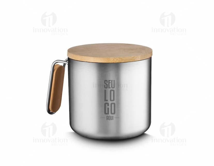 Caneca Bambu 330ml com design moderno e sustentável, ideal para bebidas quentes.