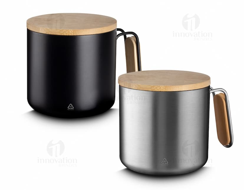 Caneca Bambu 330ml com design moderno e sustentável, ideal para bebidas quentes.